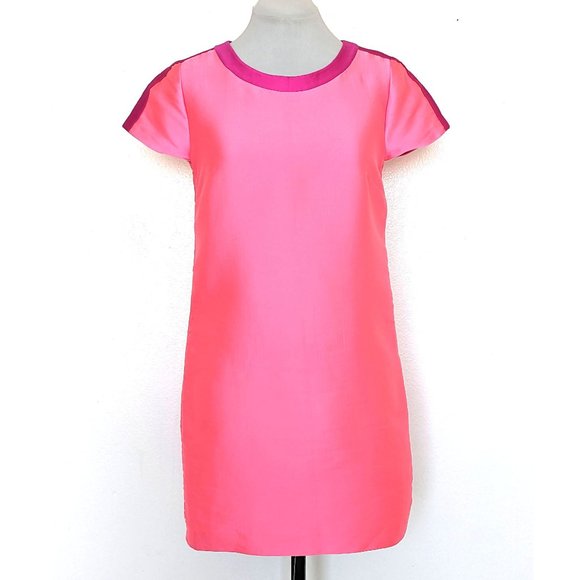 J. Crew Dresses & Skirts - J.Crew Duotone Neon Pink Fuchsia Shiny Satin Short Sleeves Mod Mini Dress